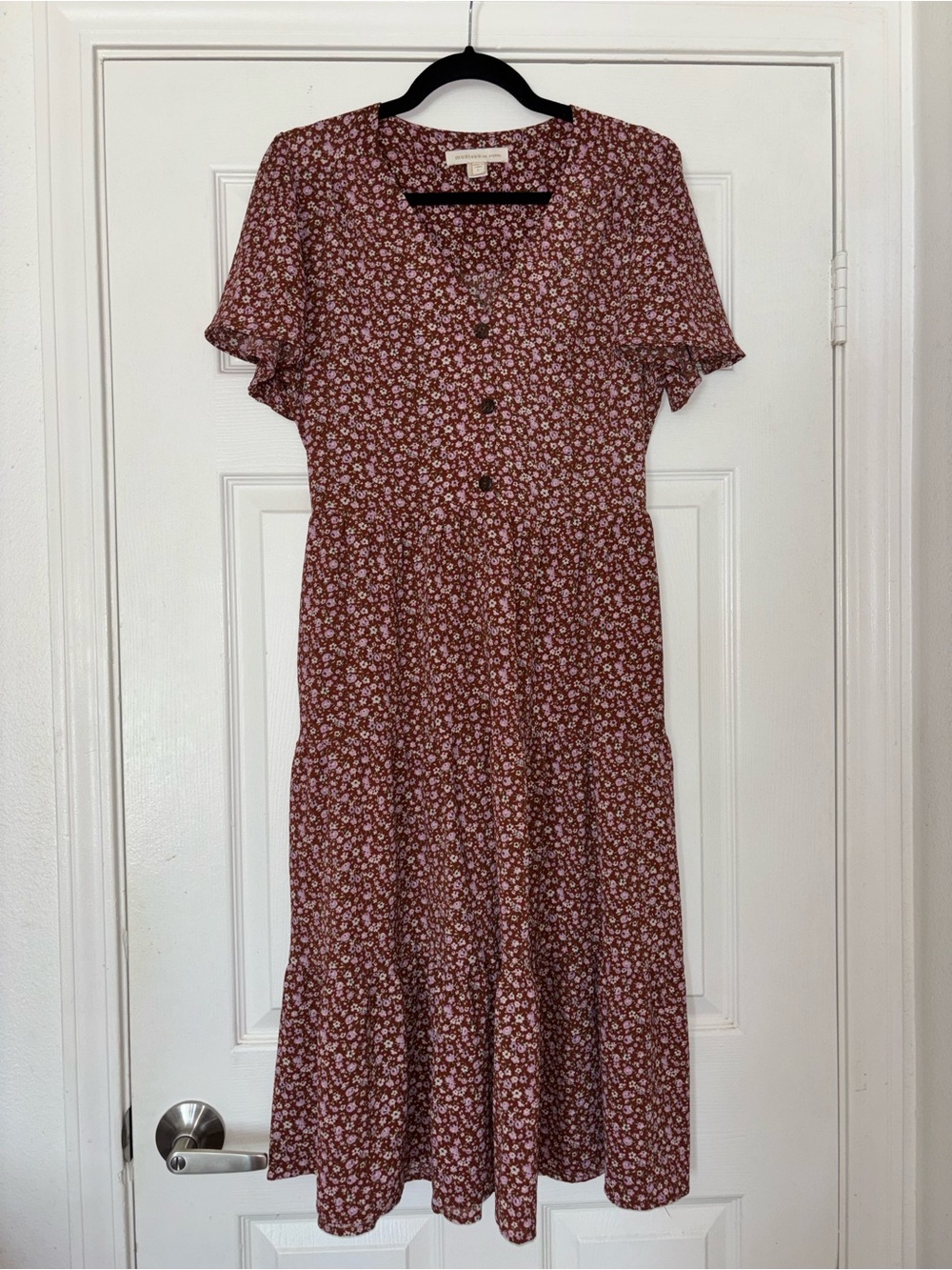 Rust Floral Button-Front Midi Dress